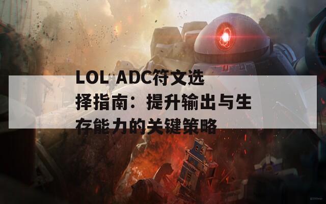 LOL ADC符文选择指南：提升输出与生存能力的关键策略